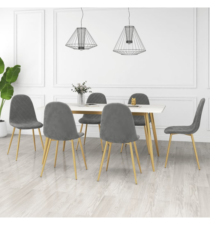 Chaises à manger lot de 6 gris clair velours | Mobilier & Déco