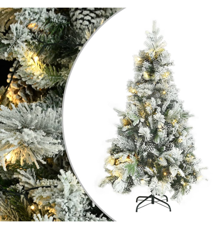 Sapin de Noël pré-éclairé avec neige floquée/cônes 195cm PVC/PE | Mobilier & Déco
