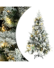Sapin de Noël pré-éclairé avec neige floquée/cônes 195cm PVC/PE | Mobilier & Déco