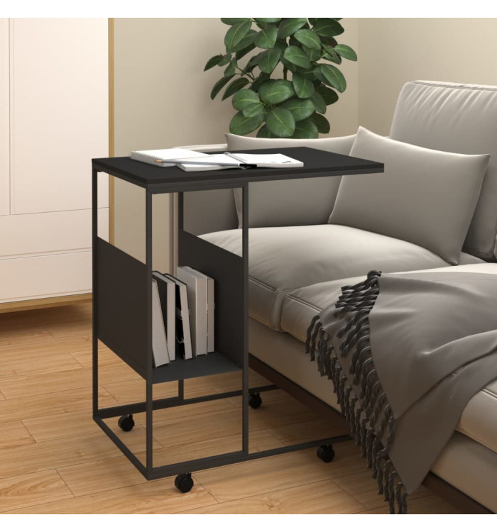 Table d'appoint avec roues noir 55x36x63,5 cm bois d'ingénierie | Mobilier & Déco
