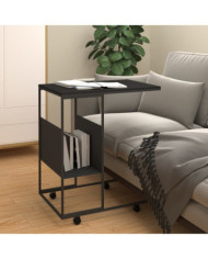 Table d'appoint avec roues noir 55x36x63,5 cm bois d'ingénierie | Mobilier & Déco