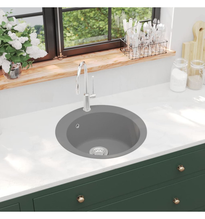 Évier de cuisine en granit Bac unique Rond Gris | Mobilier & Déco