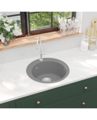 Évier de cuisine en granit Bac unique Rond Gris | Mobilier & Déco