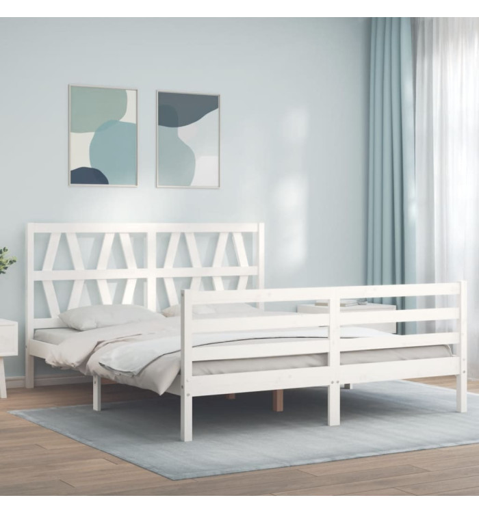 Cadre de lit sans matelas blanc 160x200 cm bois massif | Mobilier & Déco