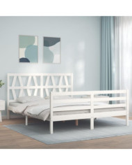 Cadre de lit sans matelas blanc 160x200 cm bois massif | Mobilier & Déco