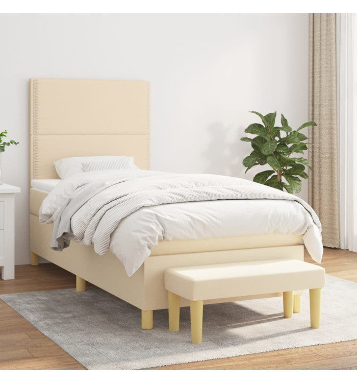 Sommier à lattes de lit avec matelas Crème 90x200 cm Tissu | Mobilier & Déco