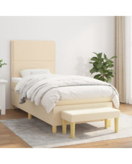 Sommier à lattes de lit avec matelas Crème 90x200 cm Tissu | Mobilier & Déco
