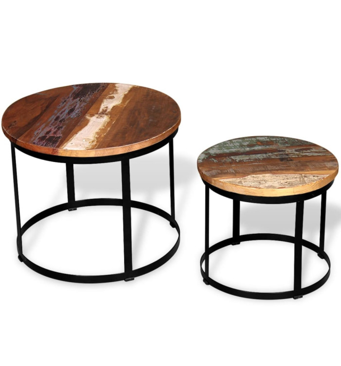 Table basse 2 pcs Bois récupéré massif Rond 40 cm / 50 cm | Mobilier & Déco