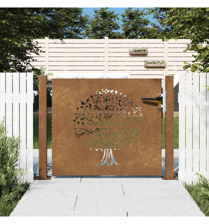 Portail de jardin 105x105 cm acier corten conception de l'arbre | Mobilier & Déco