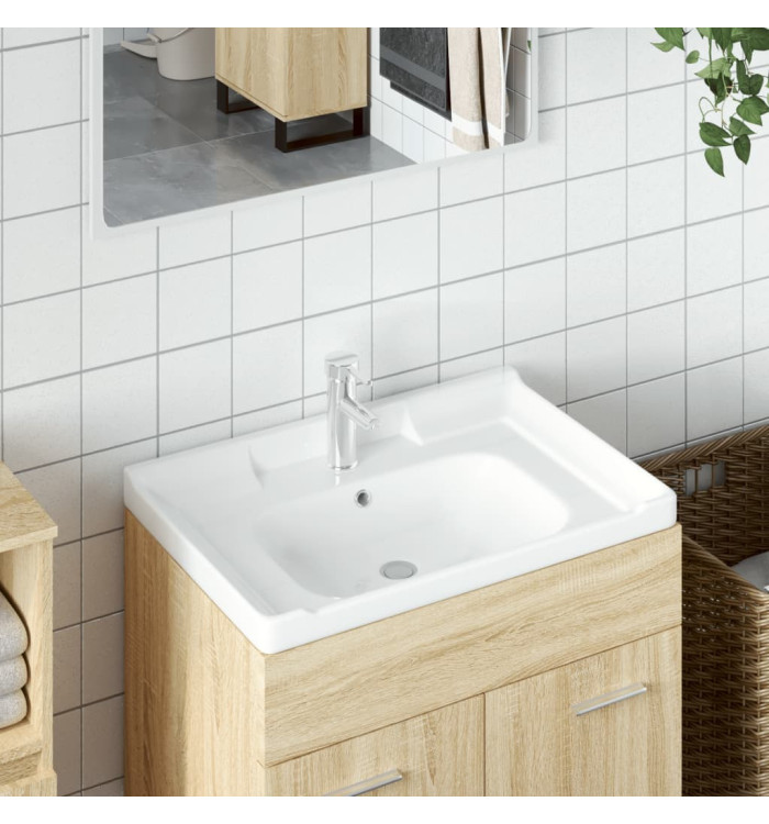Évier de salle de bain blanc 61x48x23cm rectangulaire céramique | Mobilier & Déco