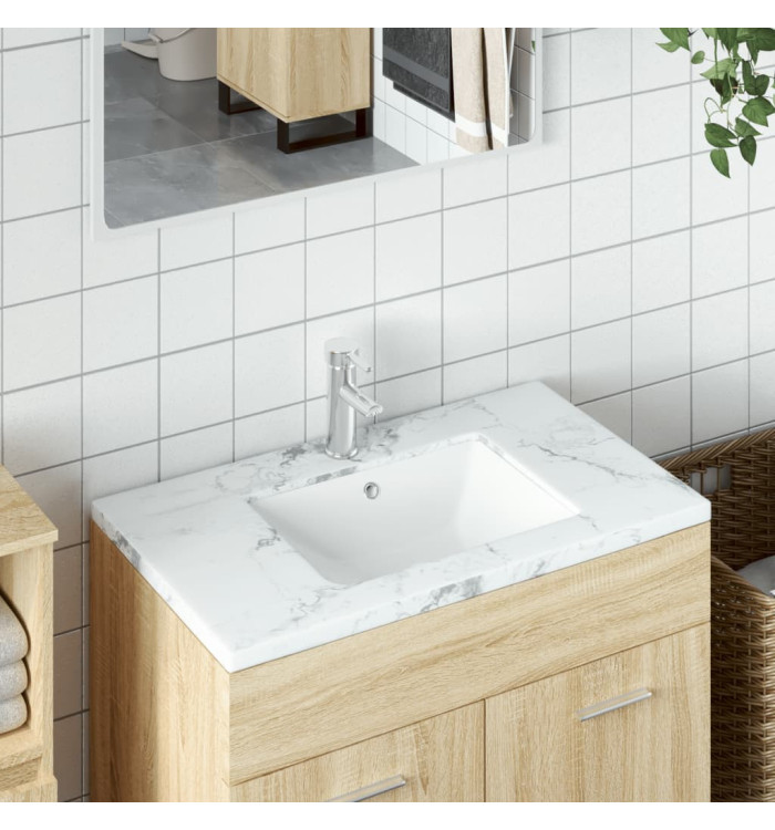Évier de salle de bain blanc rectangulaire céramique | Mobilier & Déco