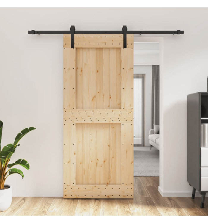 Porte coulissante et kit de quincaillerie 90x210 cm pin massif | Mobilier & Déco