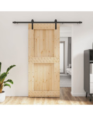 Porte coulissante et kit de quincaillerie 90x210 cm pin massif | Mobilier & Déco