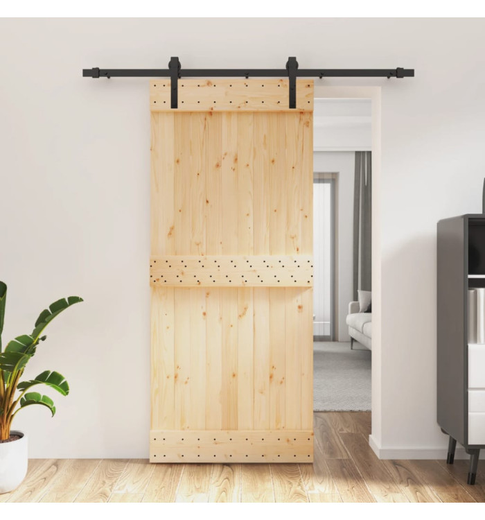Porte coulissante et kit de quincaillerie 90x210 cm pin massif | Mobilier & Déco