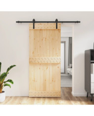 Porte coulissante et kit de quincaillerie 90x210 cm pin massif | Mobilier & Déco
