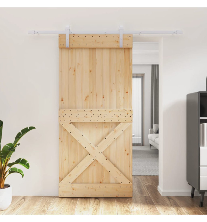 Porte coulissante et kit de quincaillerie 95x210 cm pin massif | Mobilier & Déco