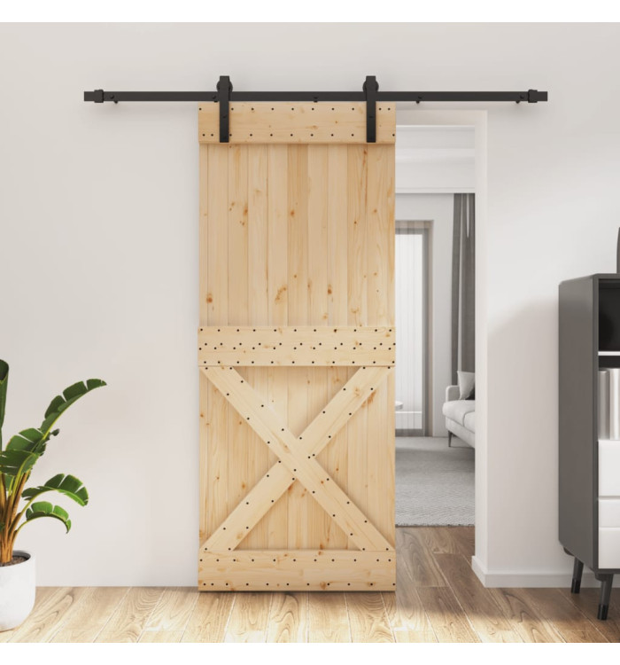 Porte coulissante et kit de quincaillerie 85x210 cm pin massif | Mobilier & Déco