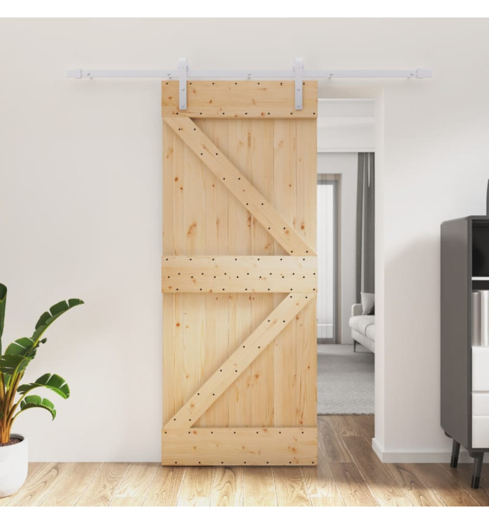 Porte coulissante et kit de quincaillerie 85x210 cm pin massif | Mobilier & Déco