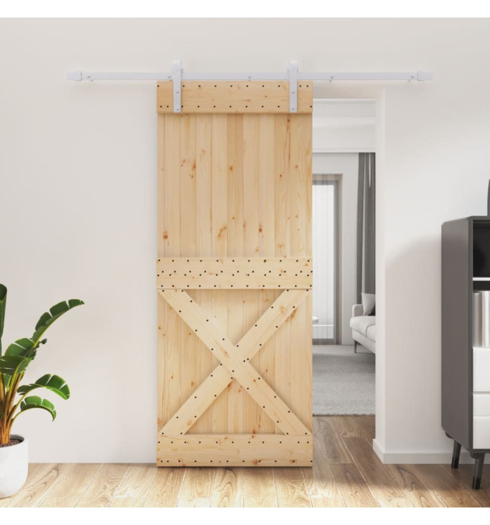 Porte coulissante et kit de quincaillerie 85x210 cm pin massif | Mobilier & Déco