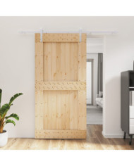 Porte coulissante et kit de quincaillerie 100x210 cm pin massif | Mobilier & Déco