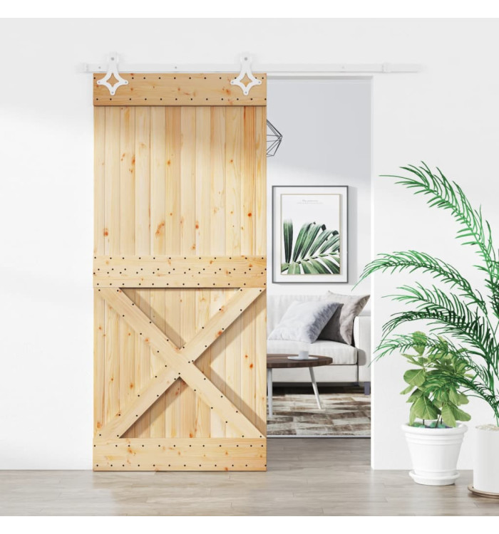 Porte coulissante et kit de quincaillerie 90x210 cm pin massif | Mobilier & Déco