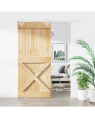 Porte coulissante et kit de quincaillerie 90x210 cm pin massif | Mobilier & Déco