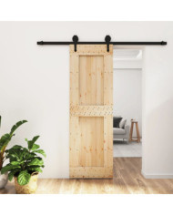 Porte coulissante et kit de quincaillerie 70x210 cm pin massif | Mobilier & Déco