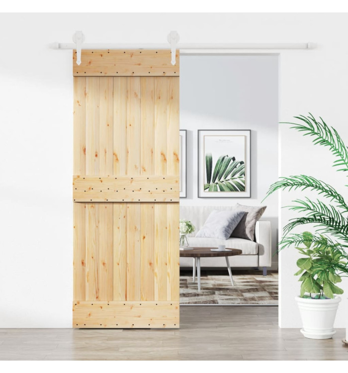 Porte coulissante et kit de quincaillerie 80x210 cm pin massif | Mobilier & Déco