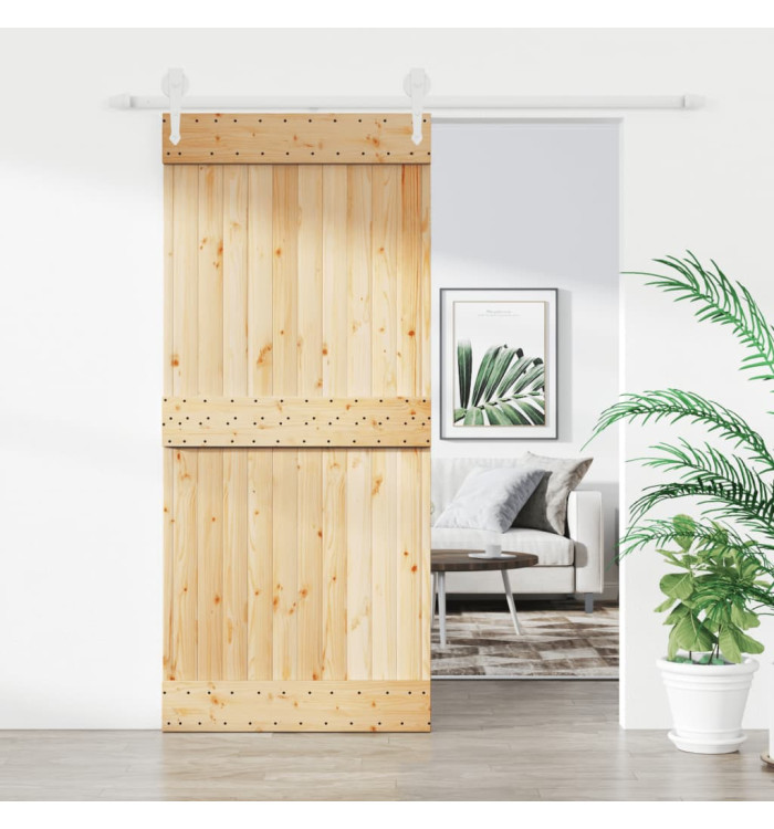 Porte coulissante et kit de quincaillerie 90x210 cm pin massif | Mobilier & Déco