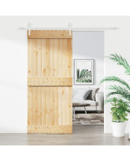 Porte coulissante et kit de quincaillerie 90x210 cm pin massif | Mobilier & Déco