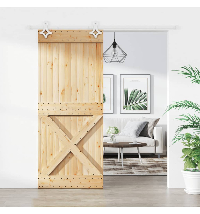 Porte coulissante et kit de quincaillerie 85x210 cm pin massif | Mobilier & Déco