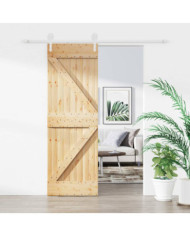 Porte coulissante et kit de quincaillerie 70x210 cm pin massif | Mobilier & Déco