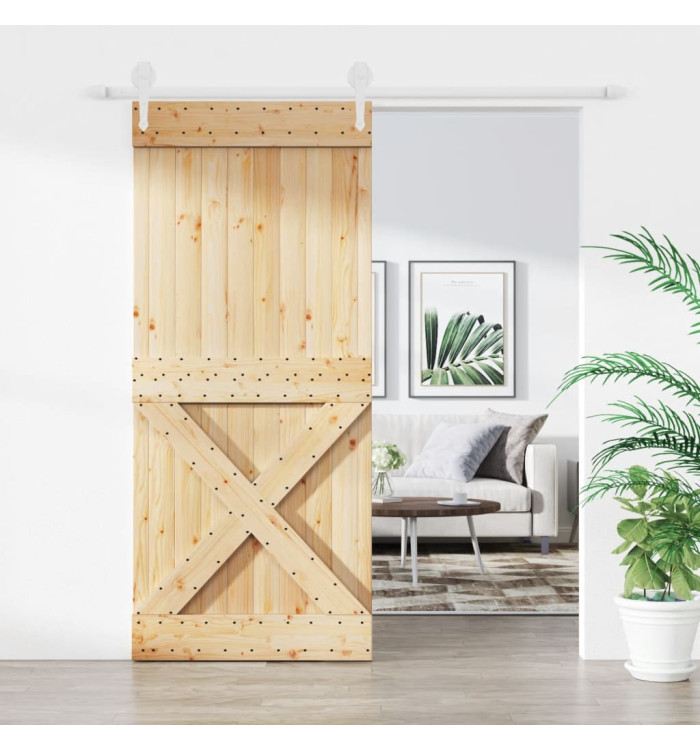 Porte coulissante et kit de quincaillerie 90x210 cm pin massif | Mobilier & Déco