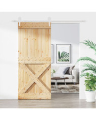 Porte coulissante et kit de quincaillerie 90x210 cm pin massif | Mobilier & Déco