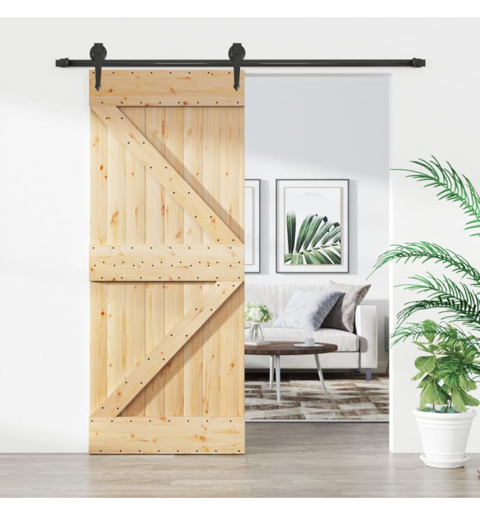 Porte coulissante et kit de quincaillerie 85x210 cm pin massif | Mobilier & Déco