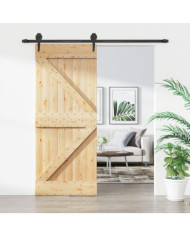 Porte coulissante et kit de quincaillerie 85x210 cm pin massif | Mobilier & Déco