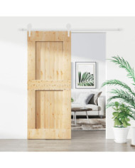 Porte coulissante et kit de quincaillerie 85x210 cm pin massif | Mobilier & Déco