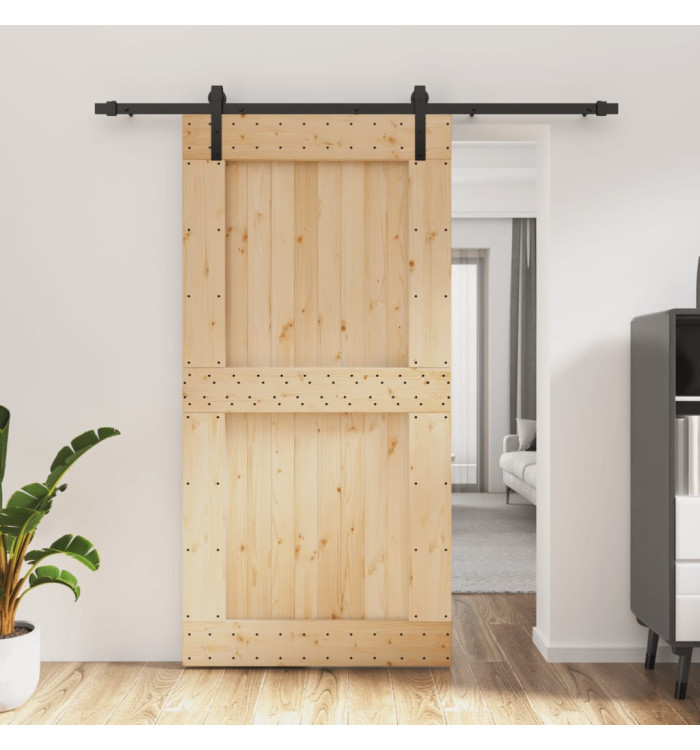 Porte coulissante et kit de quincaillerie 100x210 cm pin massif | Mobilier & Déco