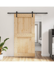 Porte coulissante et kit de quincaillerie 100x210 cm pin massif | Mobilier & Déco