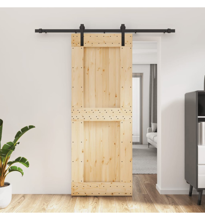 Porte coulissante et kit de quincaillerie 80x210 cm pin massif | Mobilier & Déco