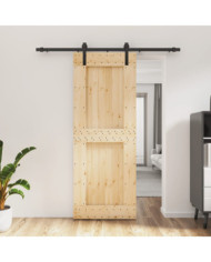 Porte coulissante et kit de quincaillerie 80x210 cm pin massif | Mobilier & Déco