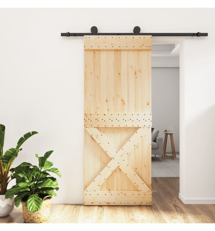 Porte coulissante et kit de quincaillerie 85x210 cm pin massif | Mobilier & Déco