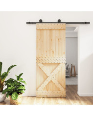 Porte coulissante et kit de quincaillerie 85x210 cm pin massif | Mobilier & Déco