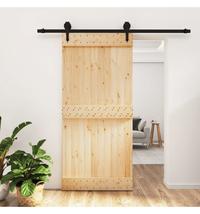 Porte coulissante et kit de quincaillerie 95x210 cm pin massif | Mobilier & Déco