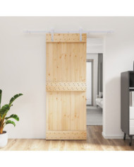 Porte coulissante et kit de quincaillerie 80x210 cm pin massif | Mobilier & Déco
