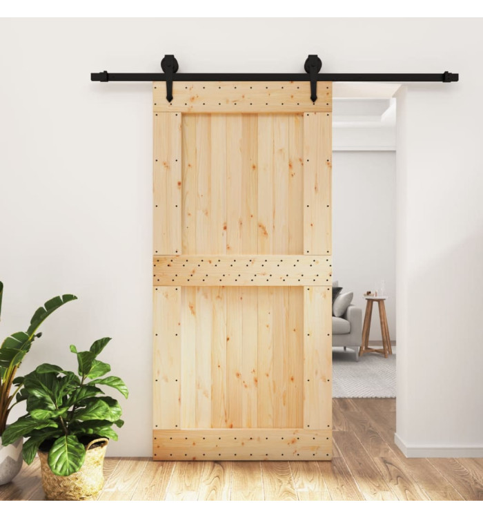 Porte coulissante et kit de quincaillerie 100x210 cm pin massif | Mobilier & Déco