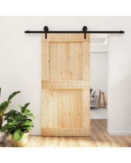 Porte coulissante et kit de quincaillerie 100x210 cm pin massif | Mobilier & Déco