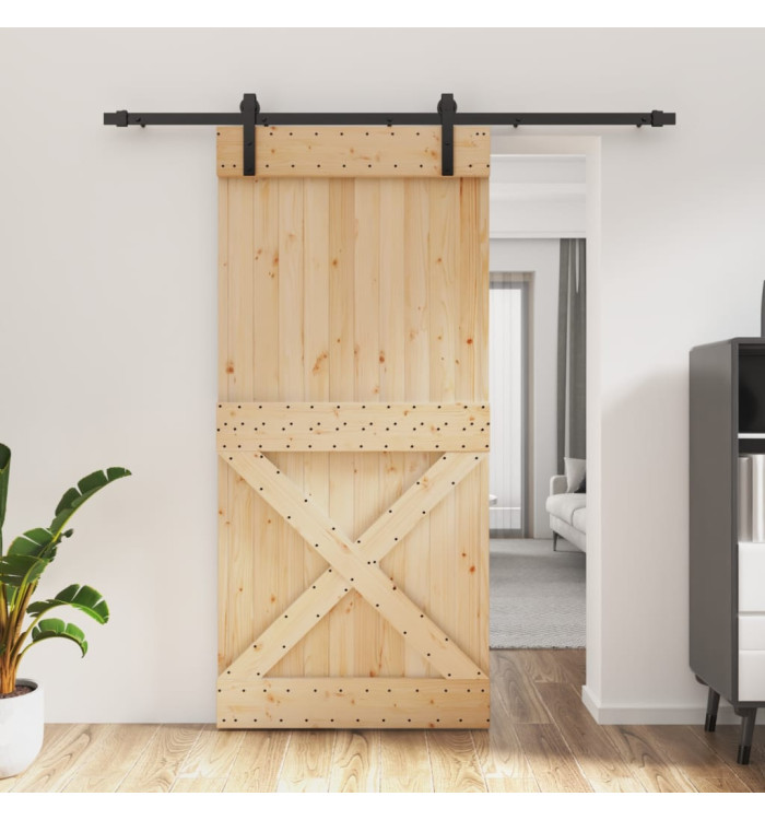 Porte coulissante et kit de quincaillerie 95x210 cm pin massif | Mobilier & Déco