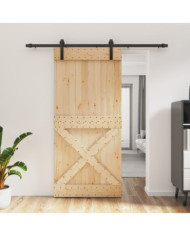 Porte coulissante et kit de quincaillerie 95x210 cm pin massif | Mobilier & Déco