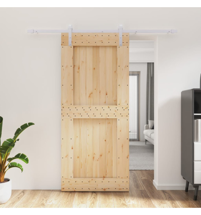 Porte coulissante et kit de quincaillerie 90x210 cm pin massif | Mobilier & Déco